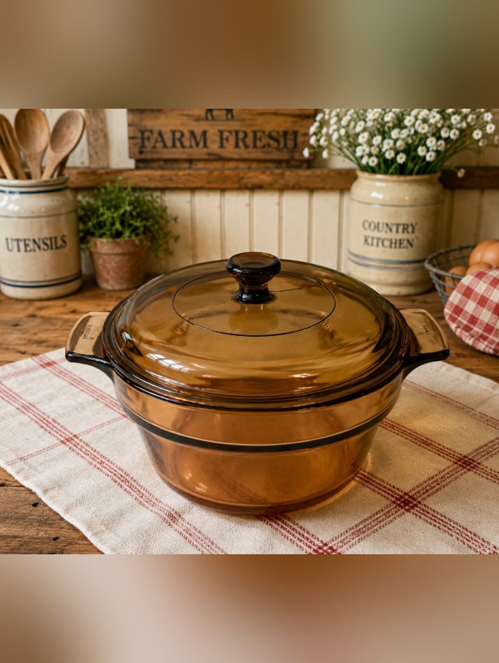 vintage visions amber glass casserole dish w lid cookware